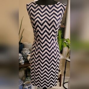 The Limited Navy/Heather Grey Zig-Zag Sheath Dress 8